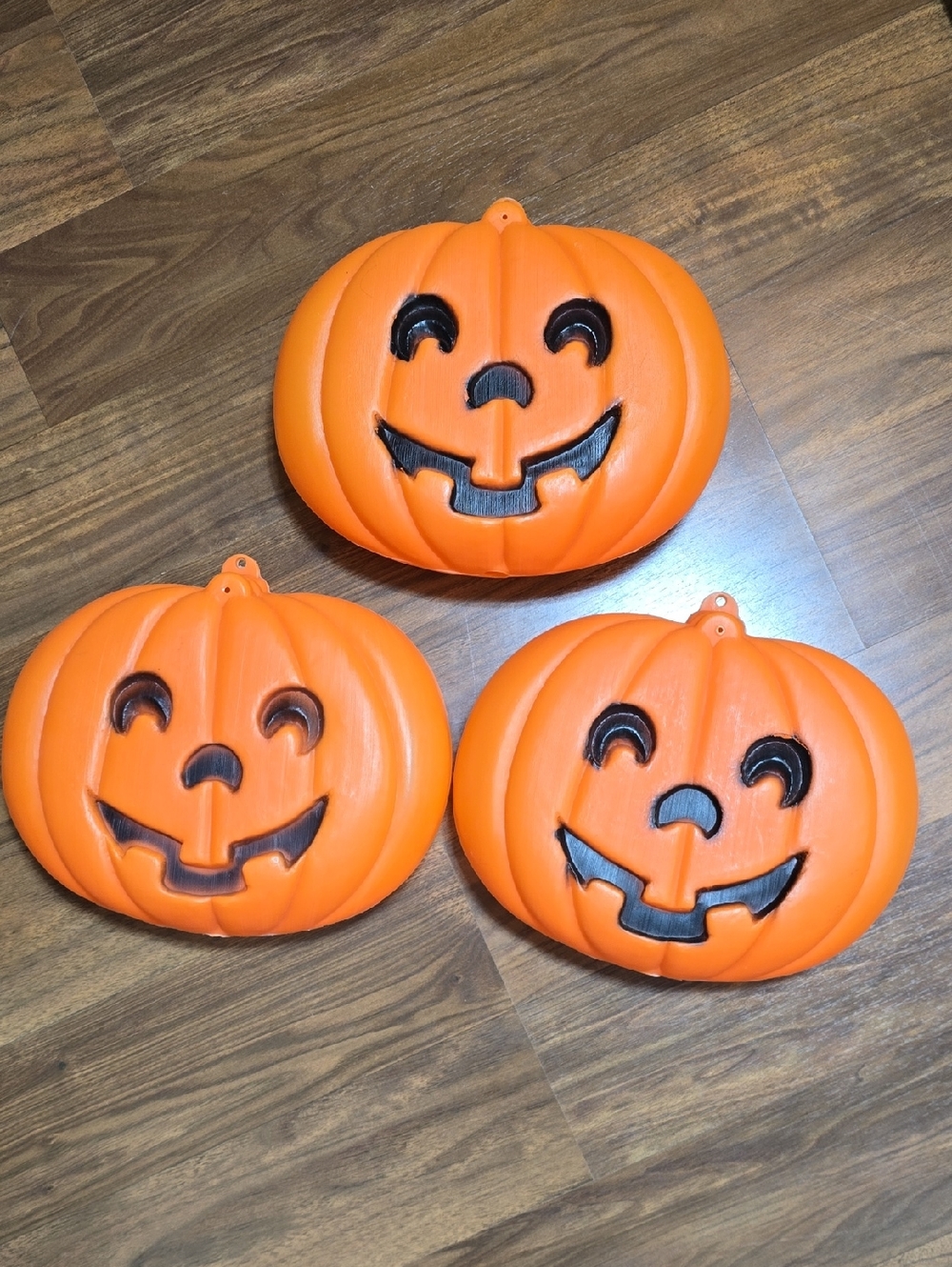 Set of 3 Plastic Jack-O'-Lantern Pumpkin Blow Molds Made In the USA